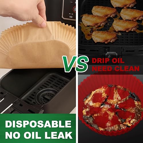 Miniatura 4 de Forros para freidora de aire desechables para la mayoría de freír de aire de 4 a 7 cuartos de galón, 100 piezas de papel pergamino antiadherente