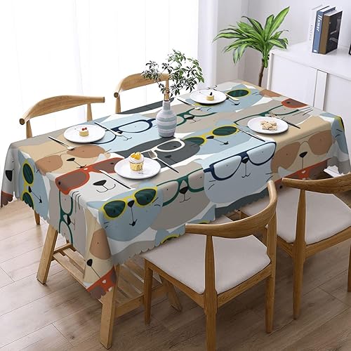 Aimeryup Funny Cats with Glasses Table Cloth Rectangle Table,Waterproof Tablecloth Rectangle Table Cloth Tablecloths for 6 Foot Rectangle Tables