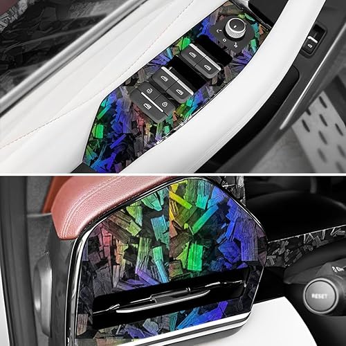 Miniatura 4 de Lypumso Envolturas de vinilo holográficas de fibra de carbono forjada, envolturas de vinilo láser arcoíris plateado para automóviles, película