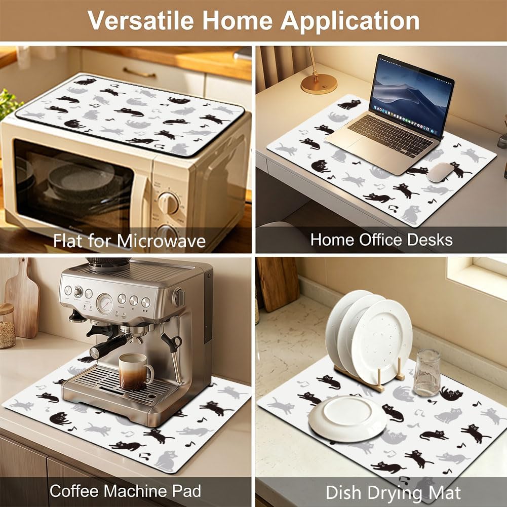 INFUNLY Cute Cat Microwave Mat Cover 18×14.2inch Kitten Air Fryer Covers Microwave Top Cover for Kitchen Counter Non Slip Rubber Mat Heat Resistant Mats for Washer Microwaves Refrigerator Appliance image 5