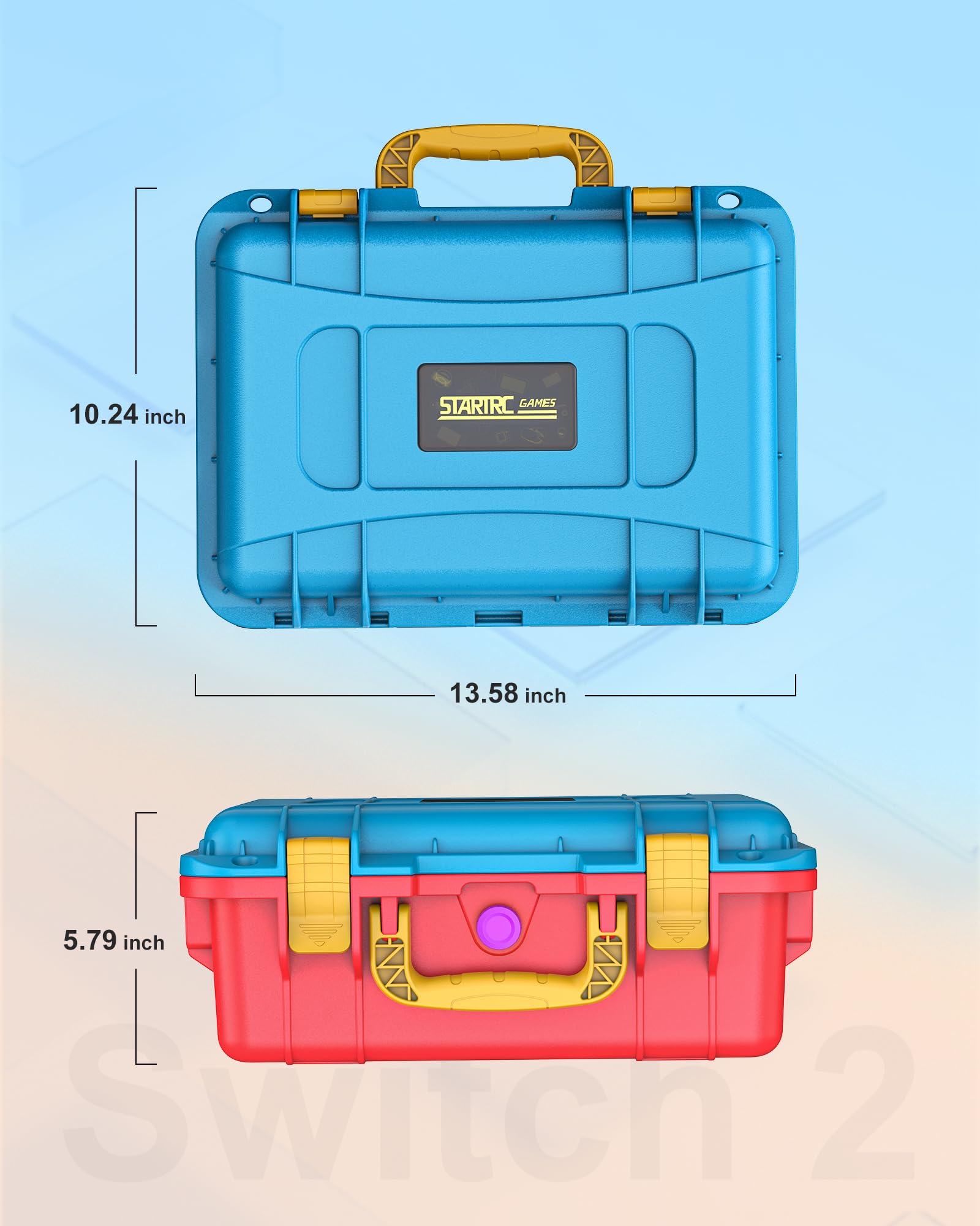 Hartschalen Tasche für Nintendo Switch 2, Professional Deluxe IP67 wasserdicht, weich gefütterte Hartschalen Tragetasche für Nintendo Switch 2 Console Pro Controller und Zubehör (Blau & Orange)