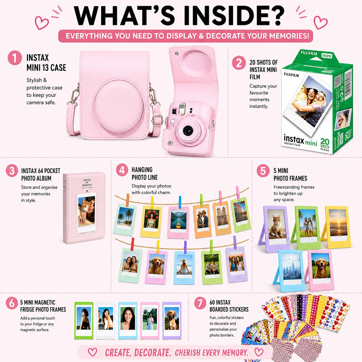 Mini 13 Instant Camera Premium Kit per Fuji Instax Mini 13 Candy Pink include custodia rosa, mini pellicola 20 scatti, mini album fotografico e kit completo di accessori per display fotografico