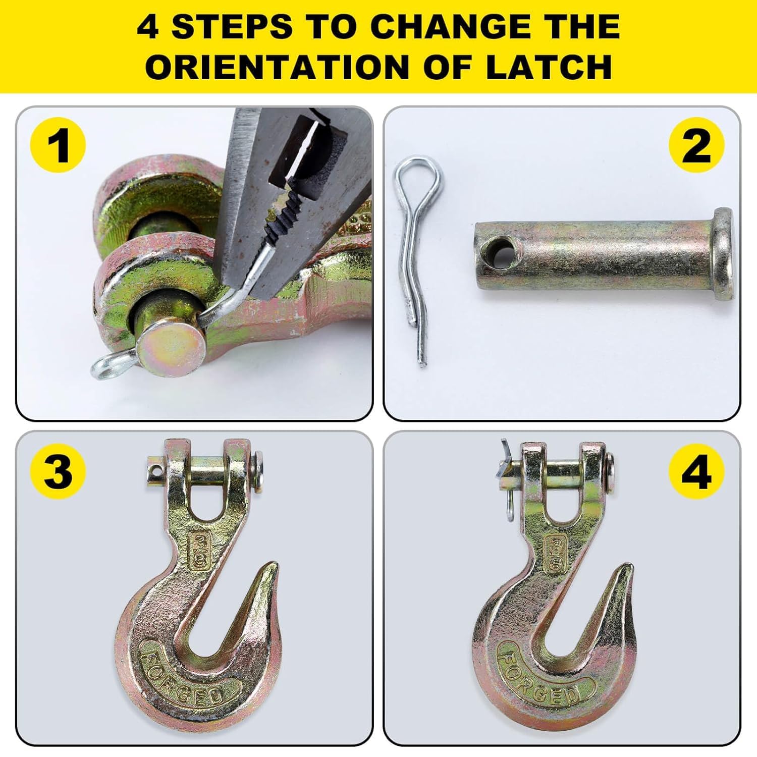 G70 3/8 Chain Hook Heavy Duty Clevis Grab Hook for 3/8 Inch Grade 70 Chain - for Trailer Truck Transport Yellow Chromate Finish (4Pack)