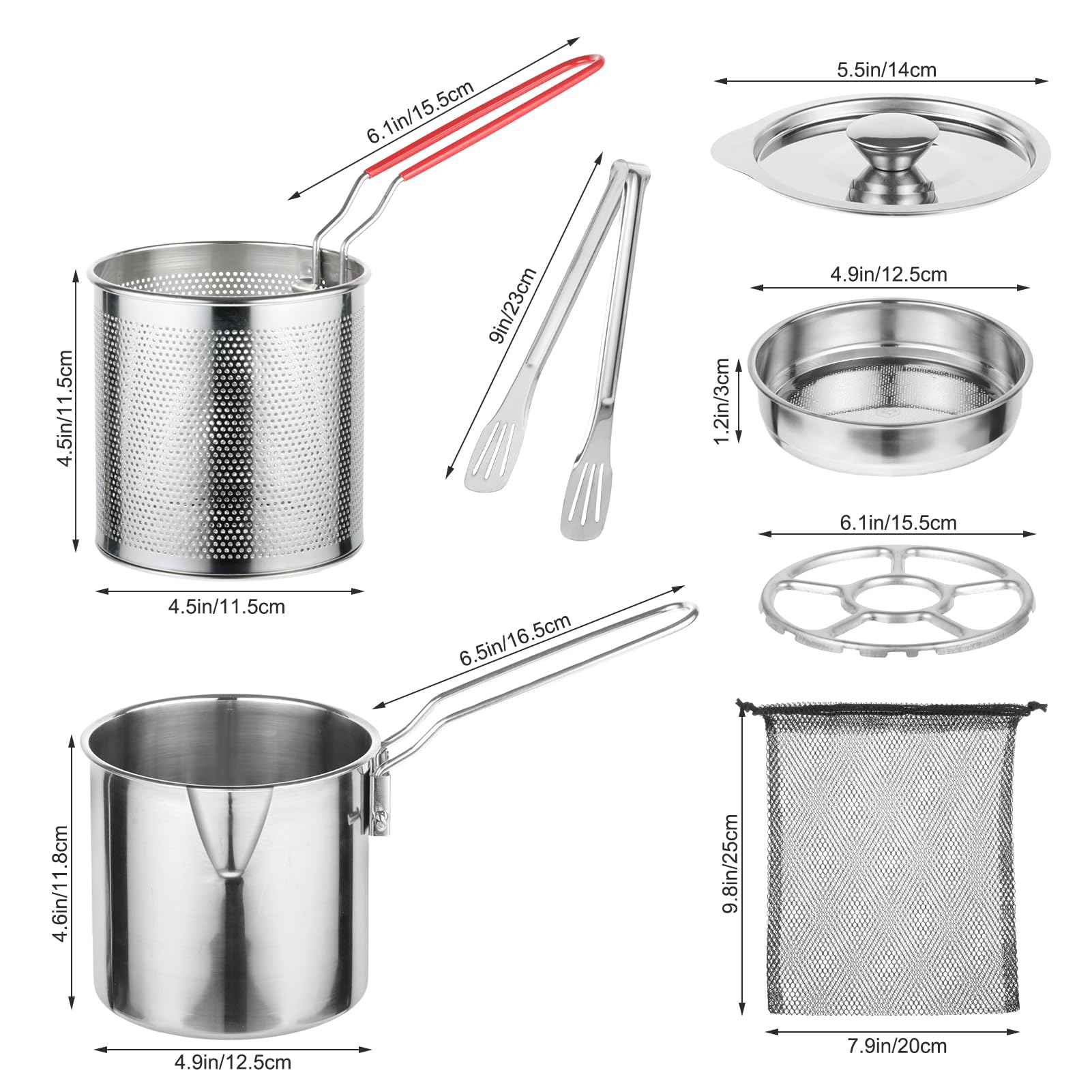 304 Stainless Steel Oil Filter Pot, 68oz/2L Bacon Grease Container with Strainer ? Handle Heavy Duty Large Capacity Versatile Oil Filter Vessel Multi-function Frying Net Tank for Kitchen Camping