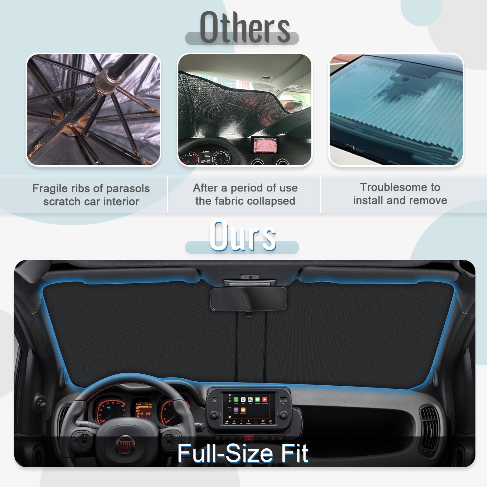 [Aggiornamento] CDEFG Compatibile con FIAT Panda 2013-2023 Parasole Coperture Parabrezza Ombrellone Anteriore Parabrezza Parabrezza Auto Parasole Accessori