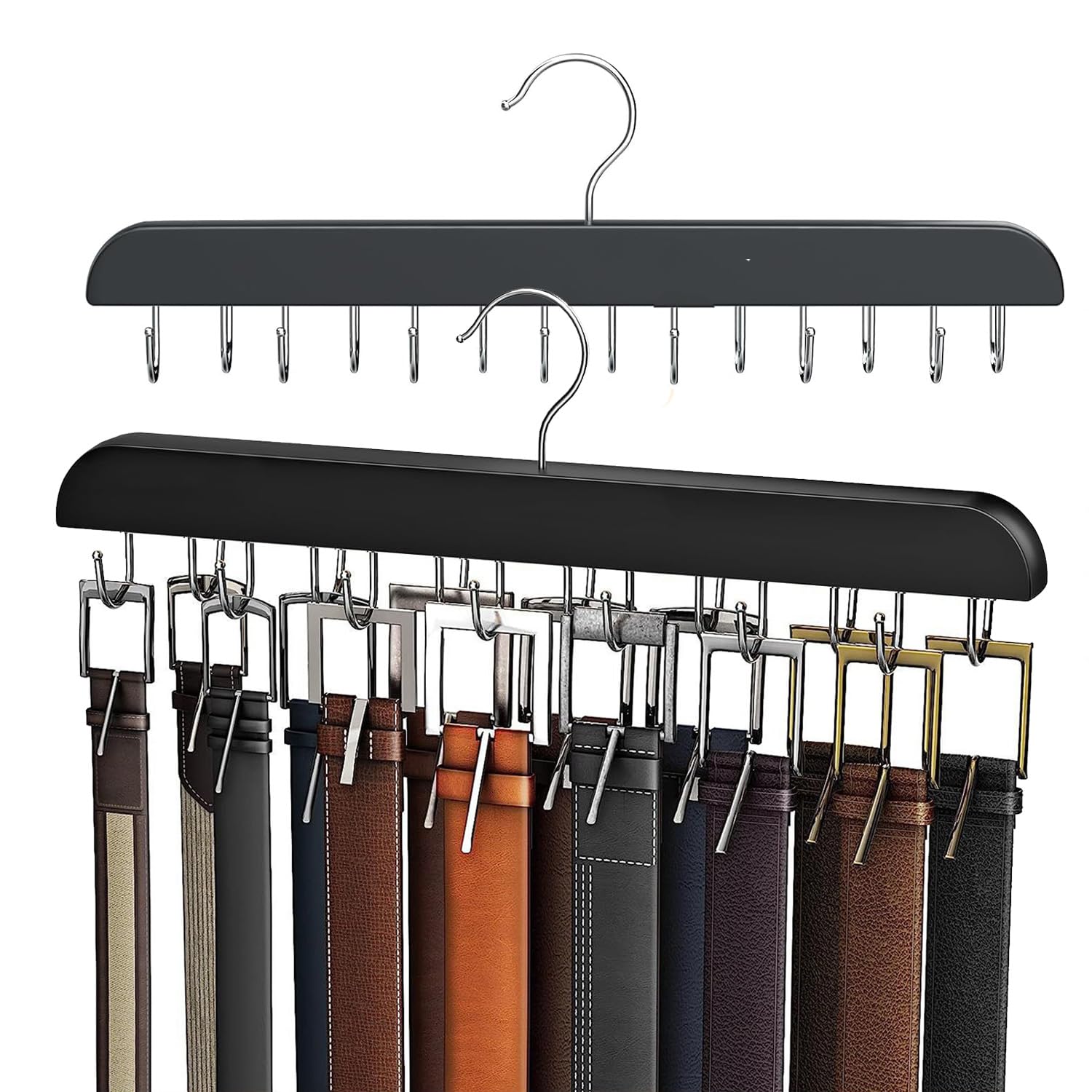2 Pièce Cintre à Ceinture, Cintre Porte Cravate Bois, avec 14 Crochets