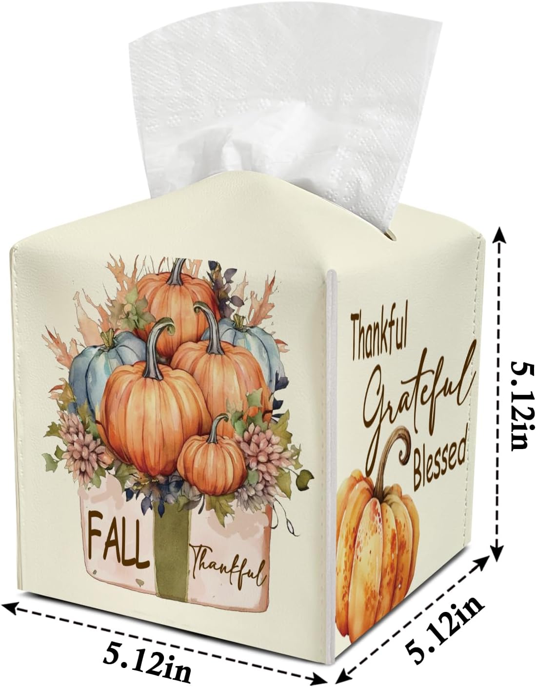 Pumpkin Leather Tissue Holder with Bottom Belt Ideal for Thanksgiving Fall Housewarming Gift Tissue Box Cover Bathroom Car Nightstand Vanity Kitchen Decor Waterproof Napkin Organizer Dispenser - FS703