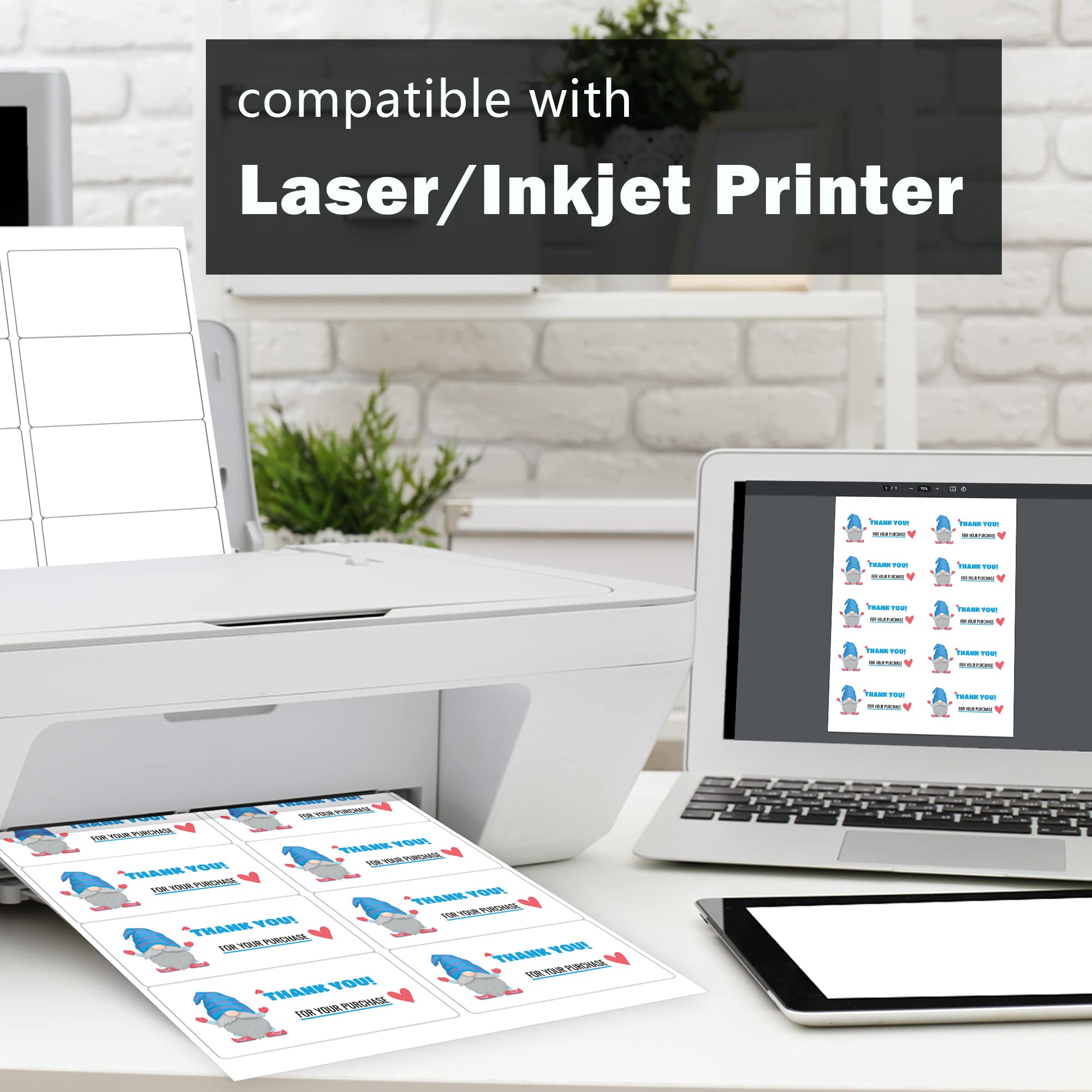 Etichette postali da 5,1 x 10,2 cm, 2500 etichette per indirizzi (250 fogli), etichette bianche stampabili per stampanti laser/a getto d'inchiostro, etichette adesive permanenti compatibili con