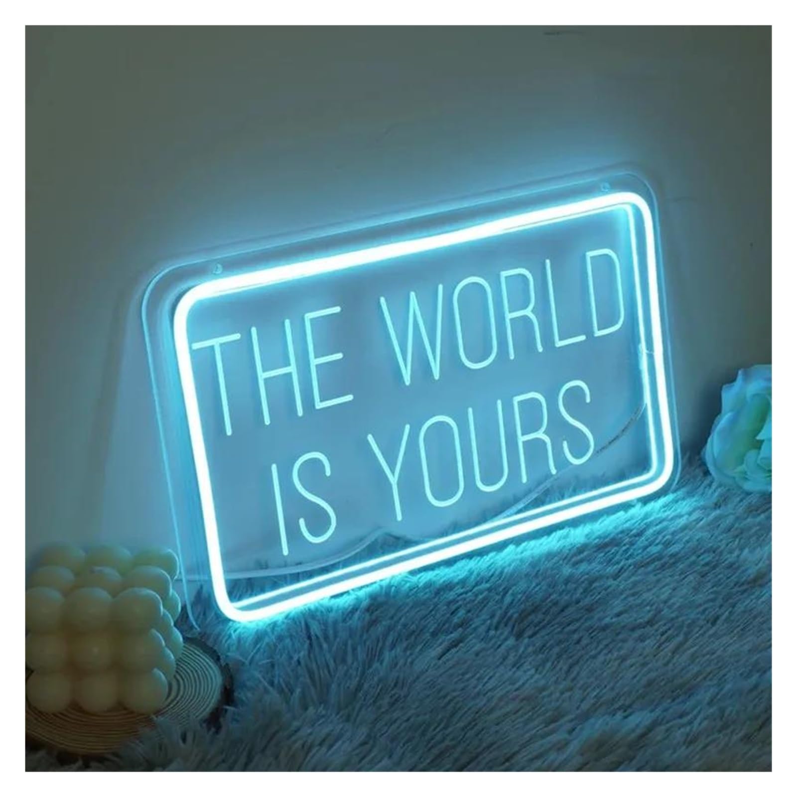 XENITE Luces Art Decoration Christmas Letrero De Neón THE WORLD IS YOURS LED Con Alimentación USB, Lámpara De Grabado, Decoración De Pared Para Fiestas En Casa, 40cm