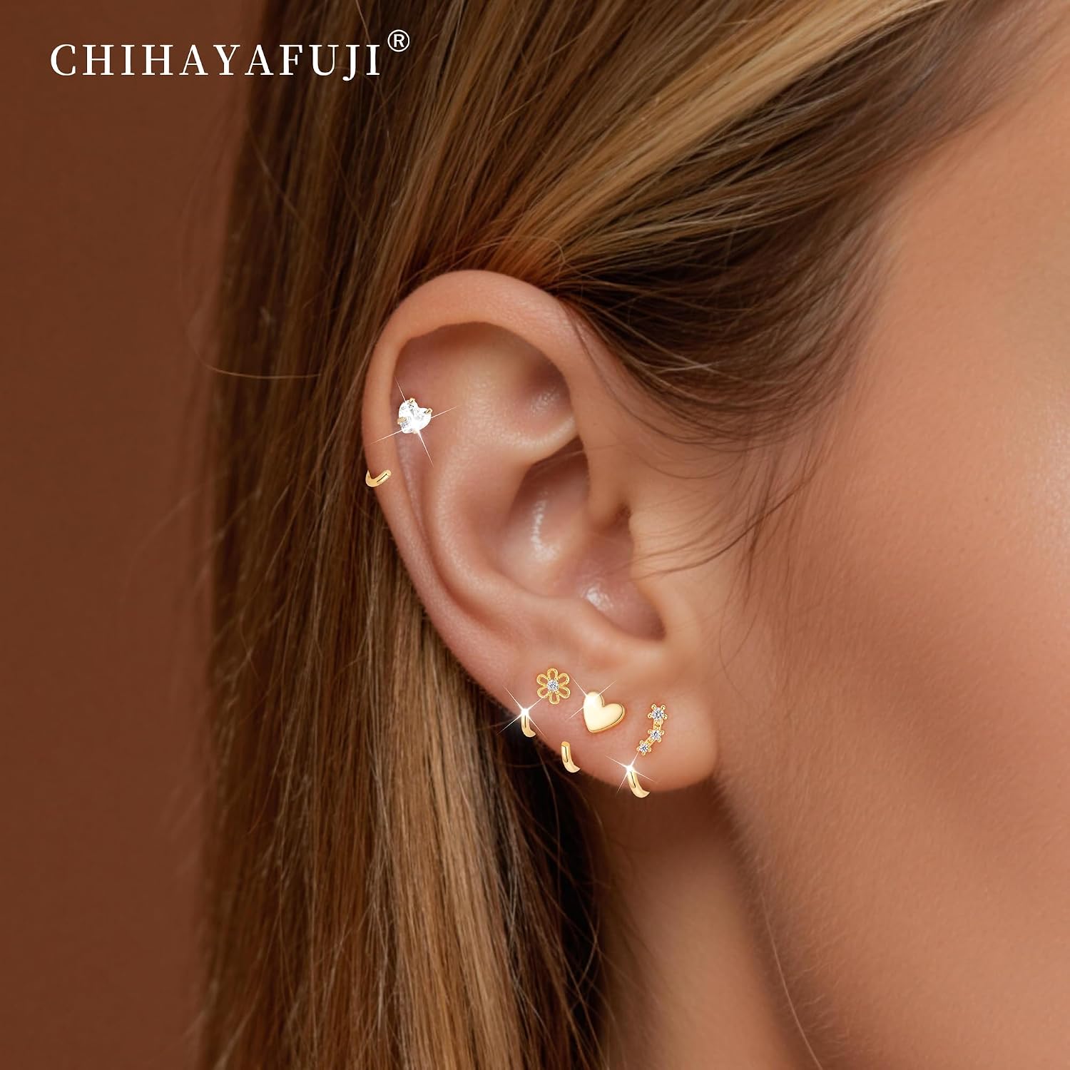 14K Gold Huggie Half Hoop Earrings,Cartilage Helix Open,Backless Earrings for Women,8 Pairs Hypoallergenic 316L Stainless Steel Jewelry Set,Trending Valentine's Day Gifts