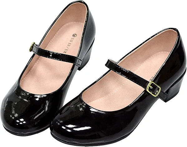 WIKENCY Girls Dress Shoes-Mary Jane Shoes for Girls, Princess Wedding Party Flower Girl School Shoes Low Heel Flats for Little/Big Kids Black 10 US Toddler