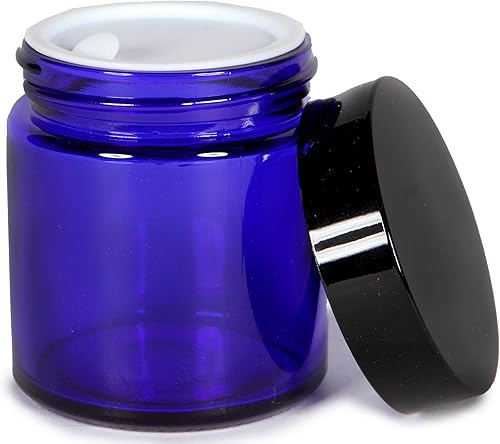 Miniatura 5 de Vivaplex, 12, azul cobalto, 4 onzas, tarros redondos de vidrio, con revestimientos interiores y tapas negras