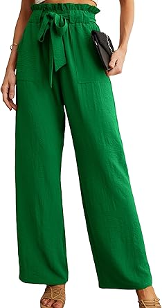 IWOLLENCE Women High Waist Palazzo Pants, Adjustable Knot Ankle Wide Leg Trousers Pockets Beach Vacation Lounge Office
