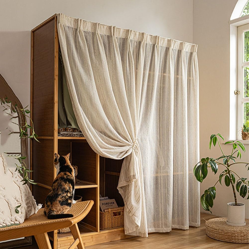 SXHJDY Cabinet Curtains Dustproof Short Curtains, Shelf Privacy Skirt with Adhesive Track for Laundry, Closet Curtain for Shelves, Privacy Window Shades(Beige,90x200cm)