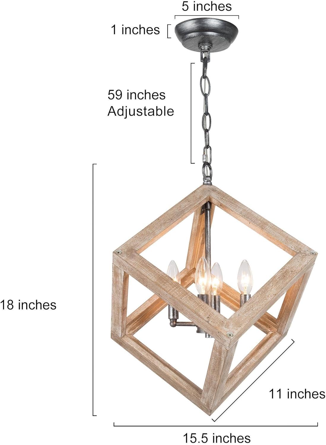 KSANA Chandeliers for Dining Room, Distressed Weathered Wood Chandelier Farmhouse 4-Light Geometric Hanging Light Fixtures for Kitchen Hallway Bedroom