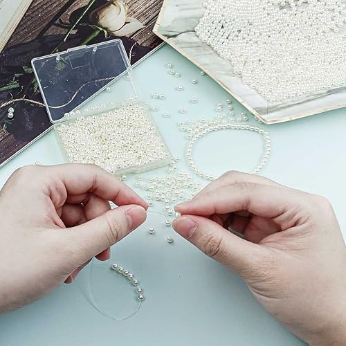Miniatura 5 de 2000 cuentas de perlas blancas para fabricación de joyas, perlas de imitación redondas de plástico de 0.157 pulgadas con agujero para manualidades,