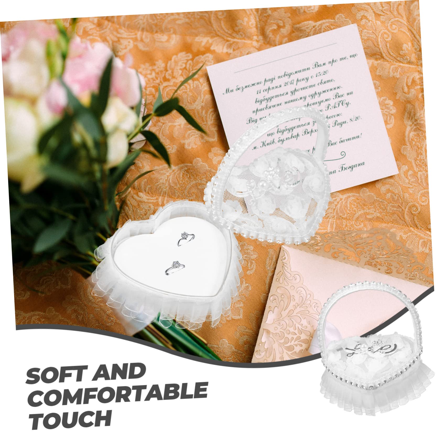 Abaodam 5pezzi Cuscino Portafedi Cuore Con Pizzo Elegante Per Matrimonio Porta Anelli Raso Con Manico Decorazione Nuziale Romantica Accessorio Per Cerimonia Di Fidanzamento