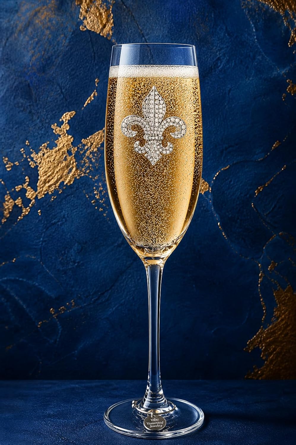 THE QUEENS' JEWELS Diamond Fleur de Lis Jeweled Champagne Flute, 8 oz. - Unique Gift for Women, Birthday, Cute, Fun, Not Painted, Decorated, Bling, Bedazzled, Rhinestone
