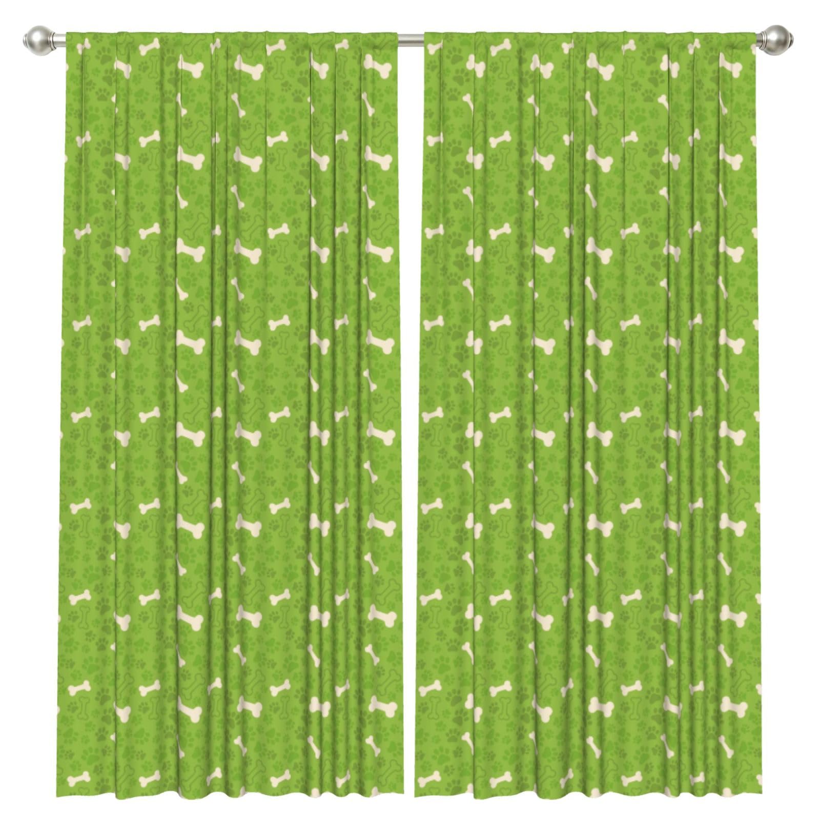 InOmak Green Dog Paw Bones, 2 Panels Window Curtains 52 x 84 Inch Blackout Curtains for Living Room Bedroom