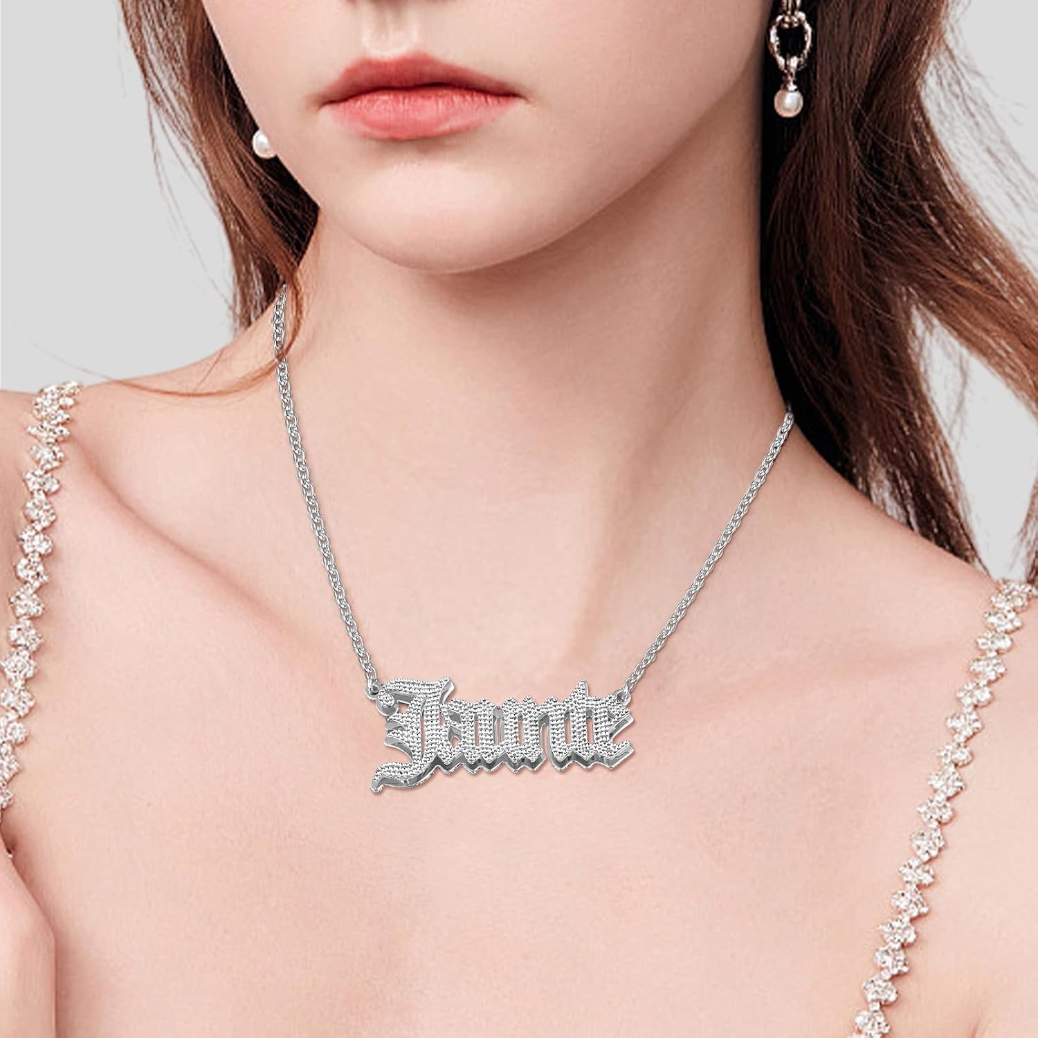 Drawelry Personalized Name Necklace Two Tone 18K Gold Plated Double Heart Pendant Custom Nameplate Jewelry Valentine's Gift for Women Men Couples Anniversary Birthday Gift