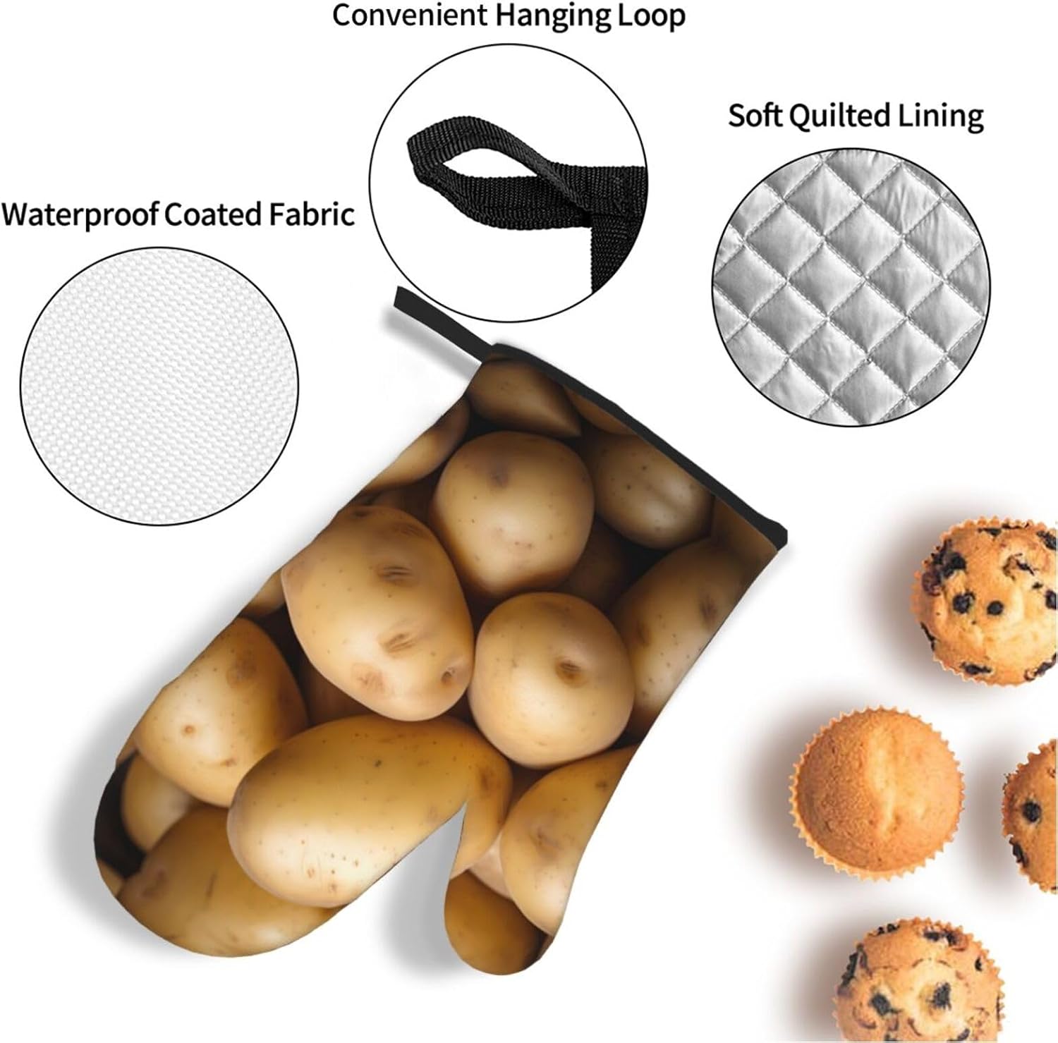 Potato Printed Oven Mitts + Potholders 4-Piece Set - Great for BBQ Party Cooking