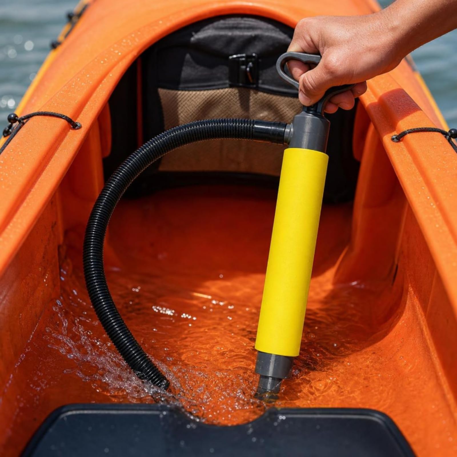 Pompa a Mano con Tubo Pratica, Nero, Piccolo Circa 460g | Ergonomica, Compatta, Svuotatore Manuale per Barca, Canoa, Kayakisti, Canoisti
