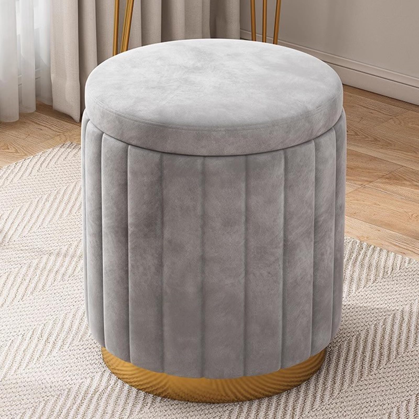 Pouf moderne en velours avec rangement et repose-pieds amovible