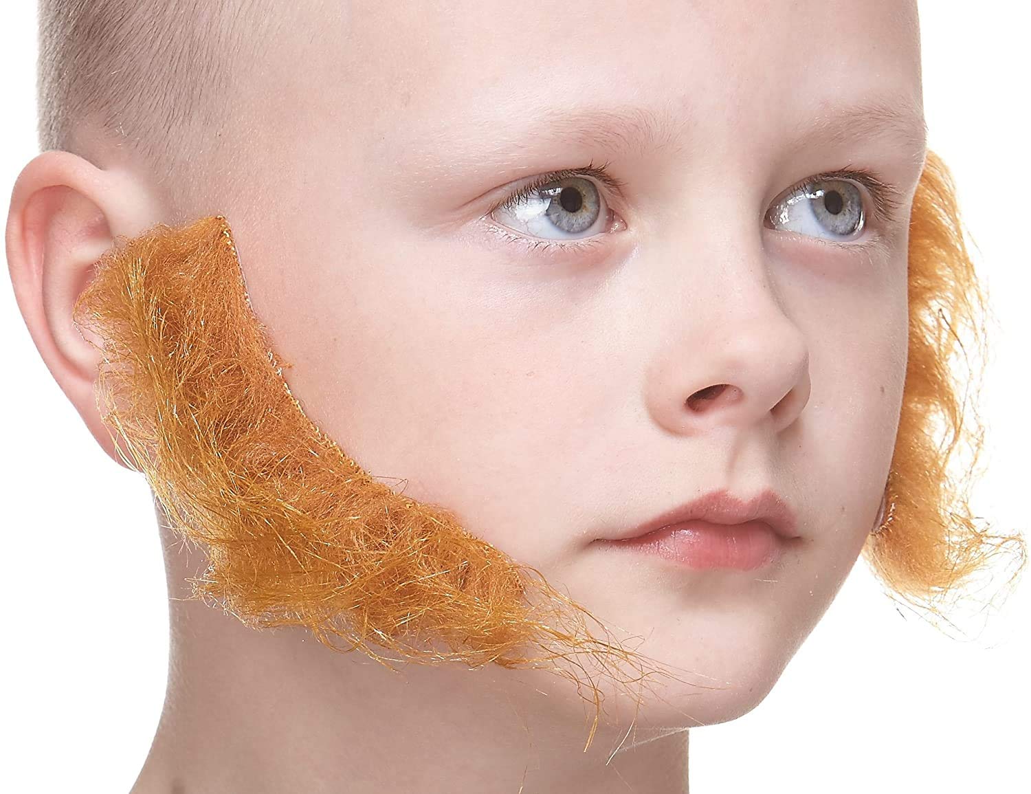 Mustaches Self Adhesive L Shaped Sideburns Fake Mutton Chops for Kids, Novelty, Realistic False Facial Hair, Costume Accessory for Children, Ginger Color