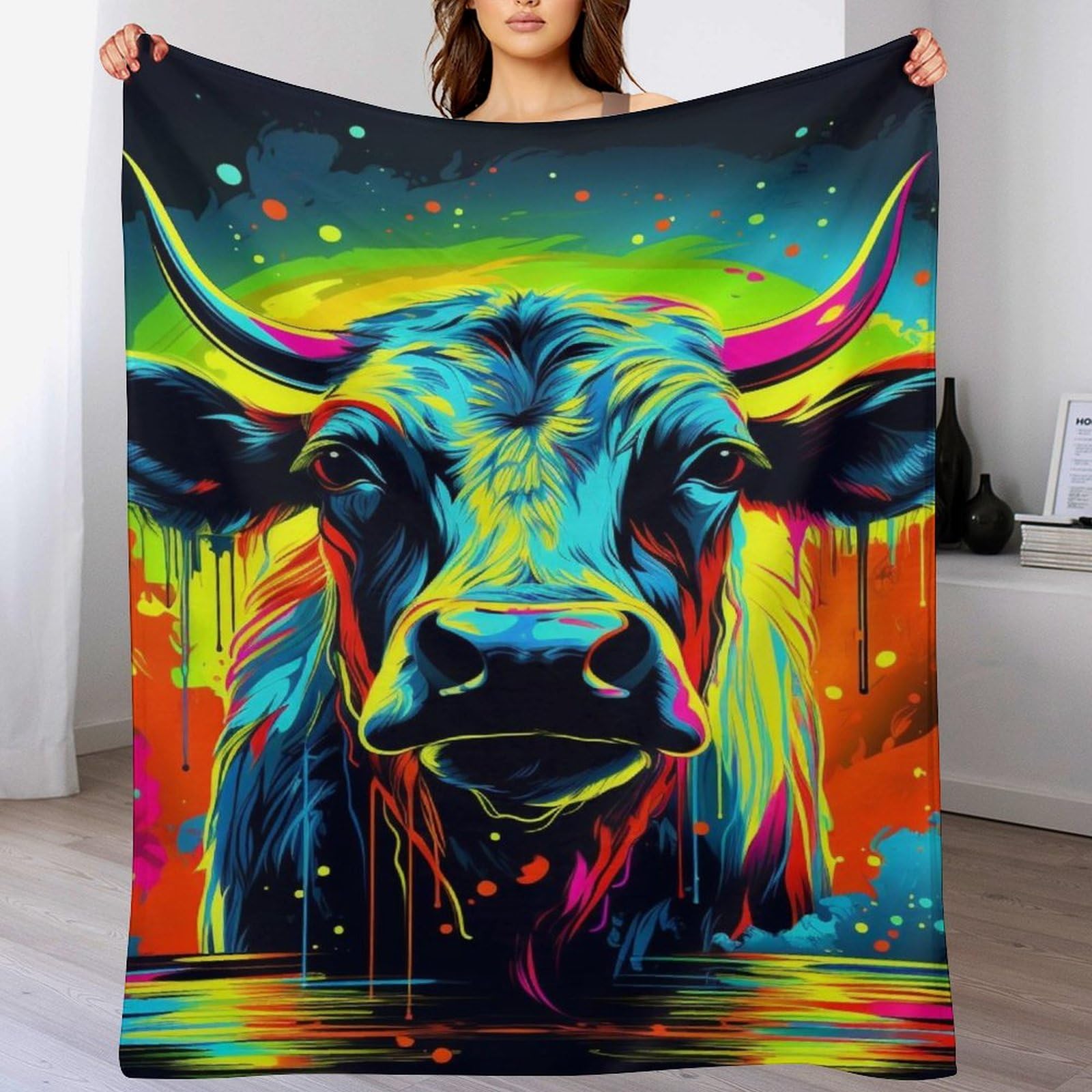 Couverture motif buffle en polaire de flannel 130x150 cm pour lit