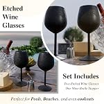 Mother’s Day Gift for Mom – Set of 2 Etched Matte Black Stainless Steel Wine Glasses, 17oz Engraved Goblets with Bottle Stopper, Unbreakable Elegant Wine Cups, Gift for Women, Wife, Mom, Sister