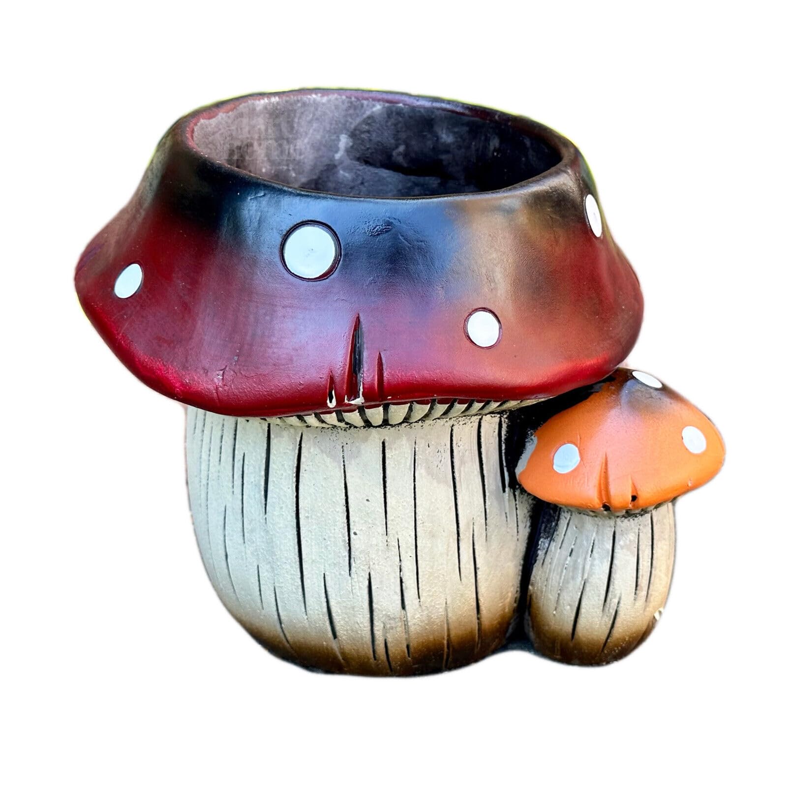 Darthome Red, White, Orange Toadstool Cement Planter 21Cm Colourful Polka Dot Mushroom Round Heavy Garden Pot Art