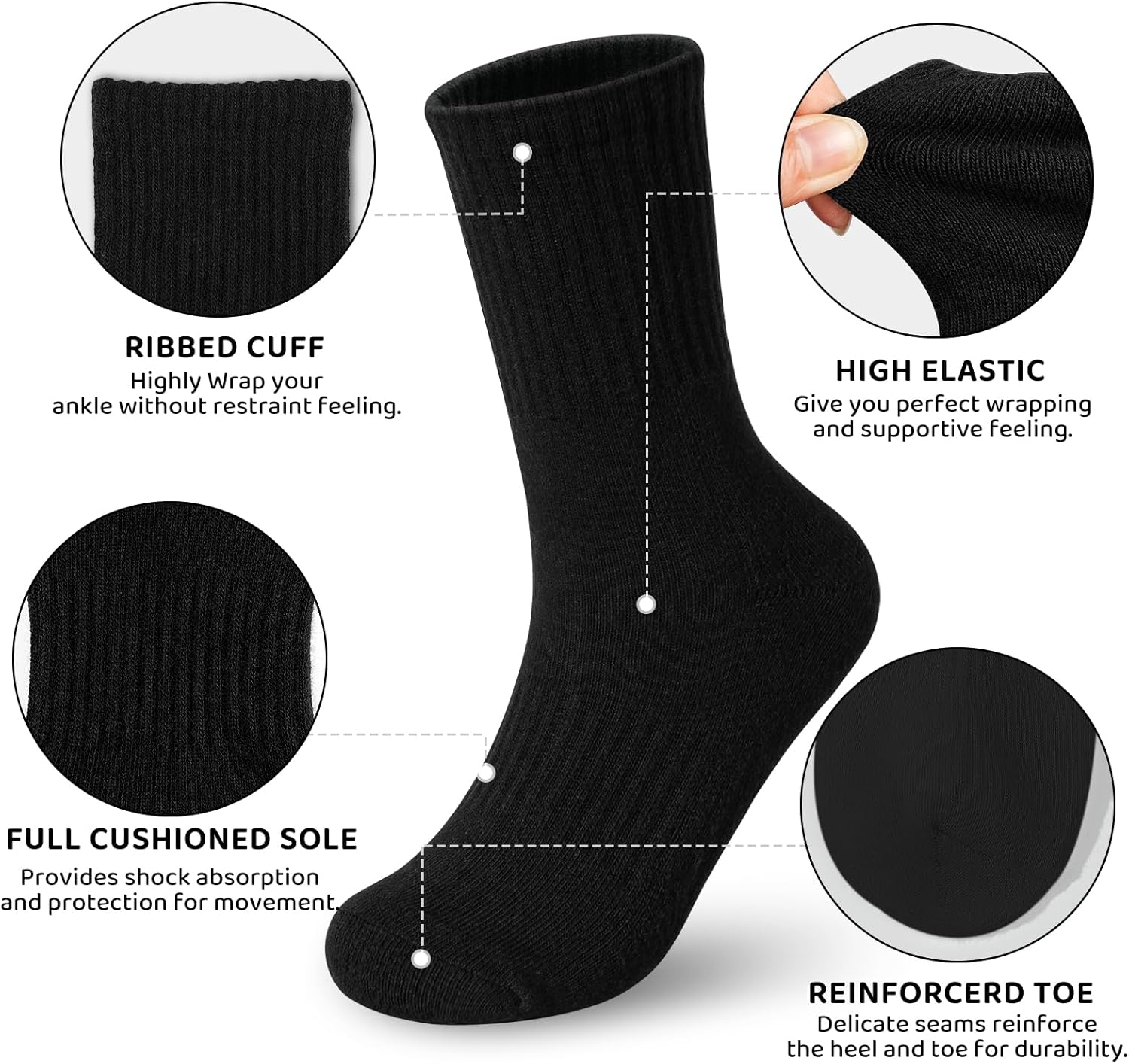 BOOPH Kids Boys Girls Athletic Crew Socks Performance Cushioned Thick Cotton Socks for 5-14 Years 6 Pairs - Image 3