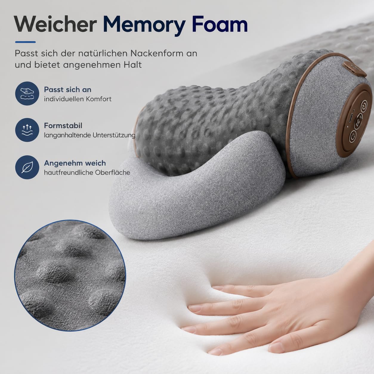 Triple Fusion Massagegerät, 3 in 1 Massagekissen mit Traktion & Vibration, Memory-Foam Nackenstützkissen für Nacken, Schultern & Rücken，Dunkelgrau