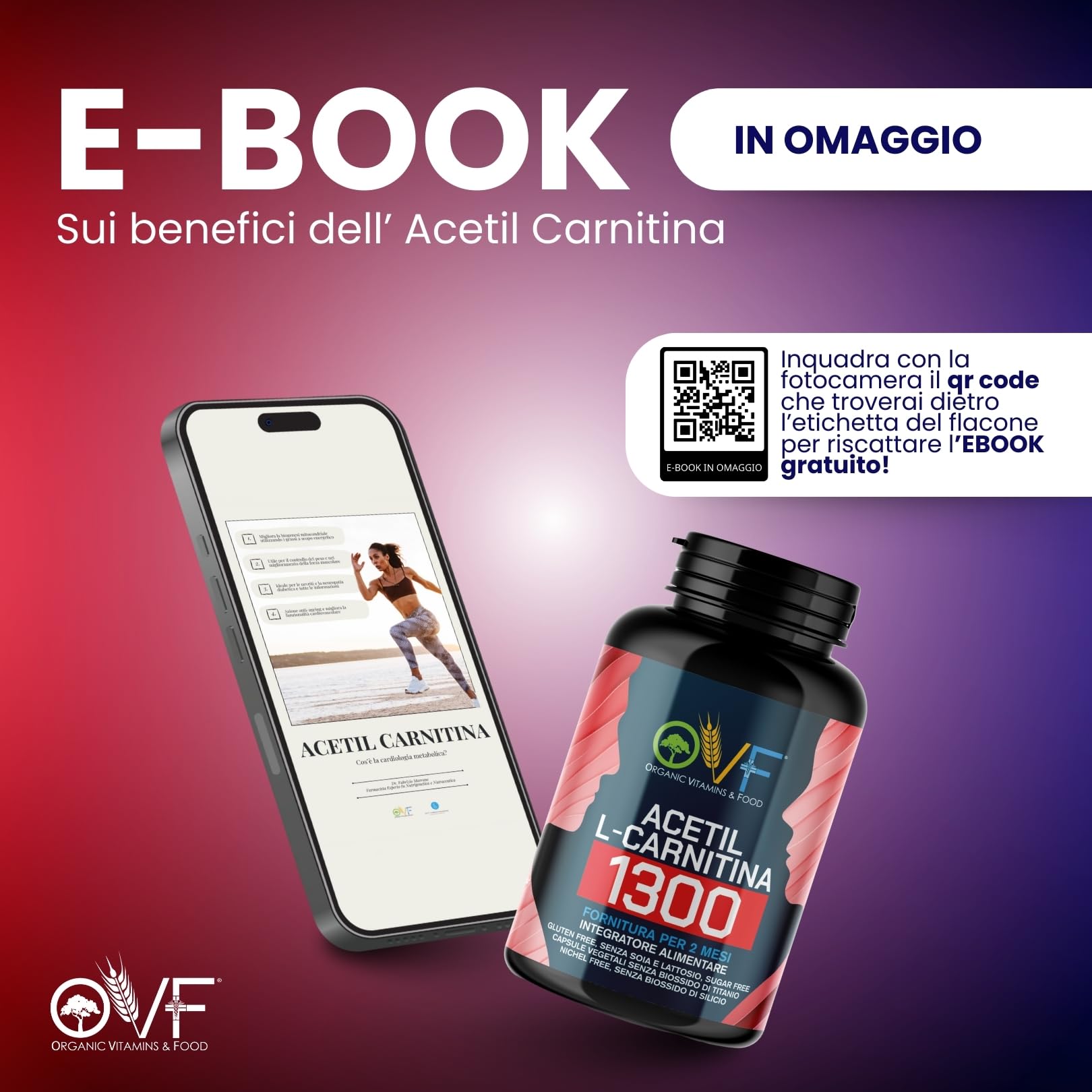 OVF - Acetil L-CARNITINA 1300mg 120cps (2 mesi di fornitura) - La Carnitina Potenzia la Produzione di Energia e favorisce il Metabolismo dei Grassi - Senza Biossido di Silicio - Made in Italy
