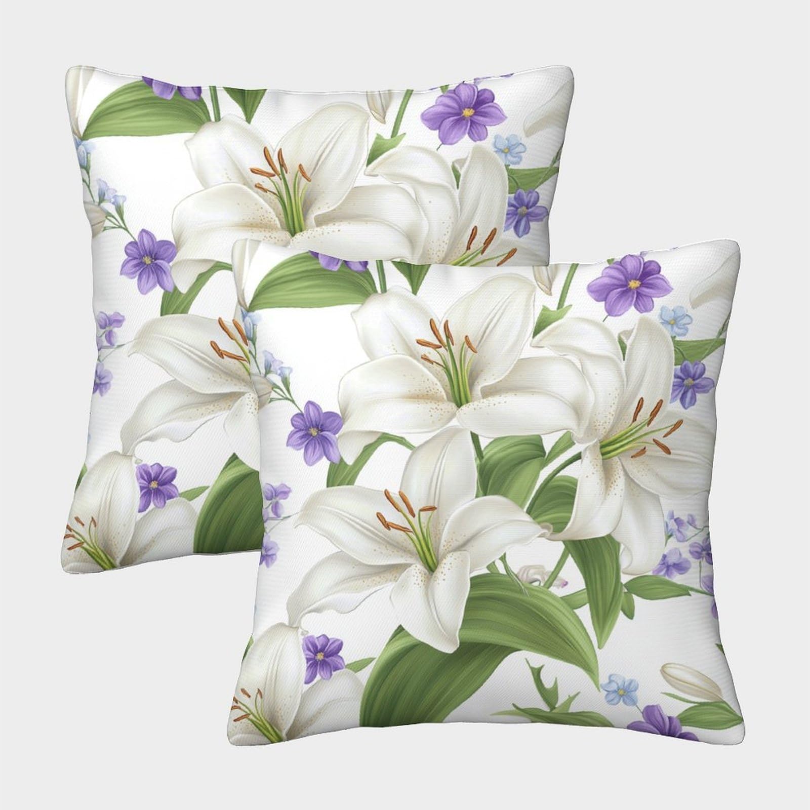 kaiyun 2 Pack Lily with Violet,Flowers 3D Cushion Cover Pillow Cover Sofa Outdoor Decoration Square 50x50cm