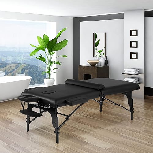 Miniatura 2 de Mesa de masaje cama de spa de 77 pulgadas de largo 30 pulgadas de ancho altura ajustable 2 pliegues de 3 pulgadas de densidad esponja portátil cuna