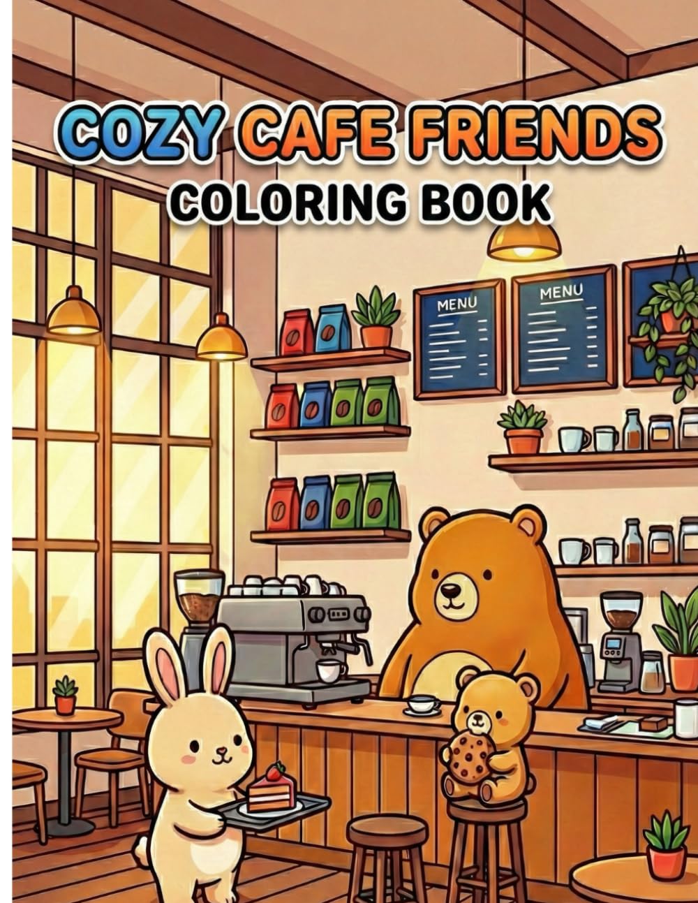 Cozy Cafe Friends: Bold and Easy Coloring Book: Cute Cozy Cafe Scenes with Adorable Animals and Thick Lines for Stress Relief and Relaxation