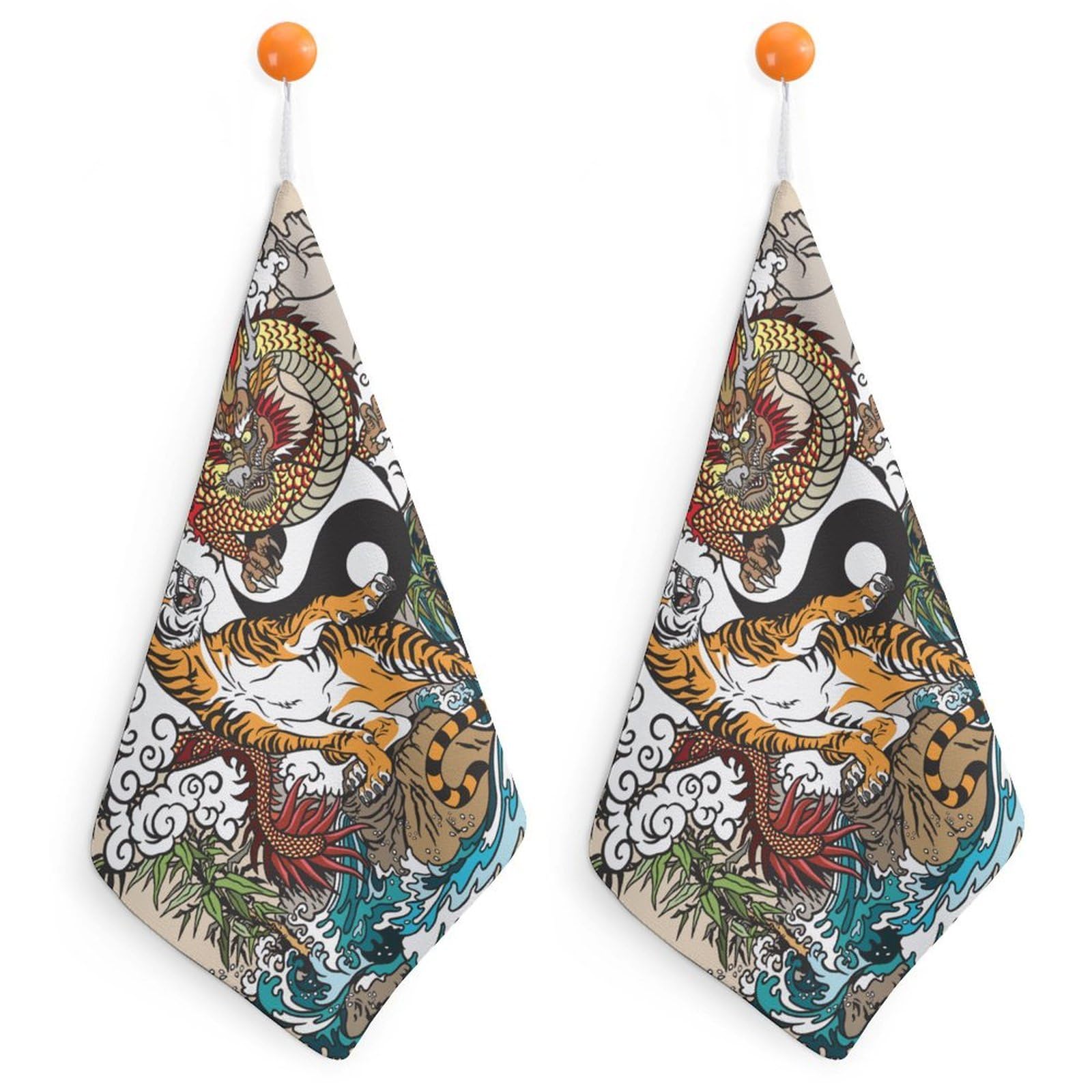 CGSBNGHA Ying-and-Yang Chinese Dragon And Tiger Hand Towel Hanging Face Towels Cleaning Cloths Handkerchief for Bathroom Kitchen