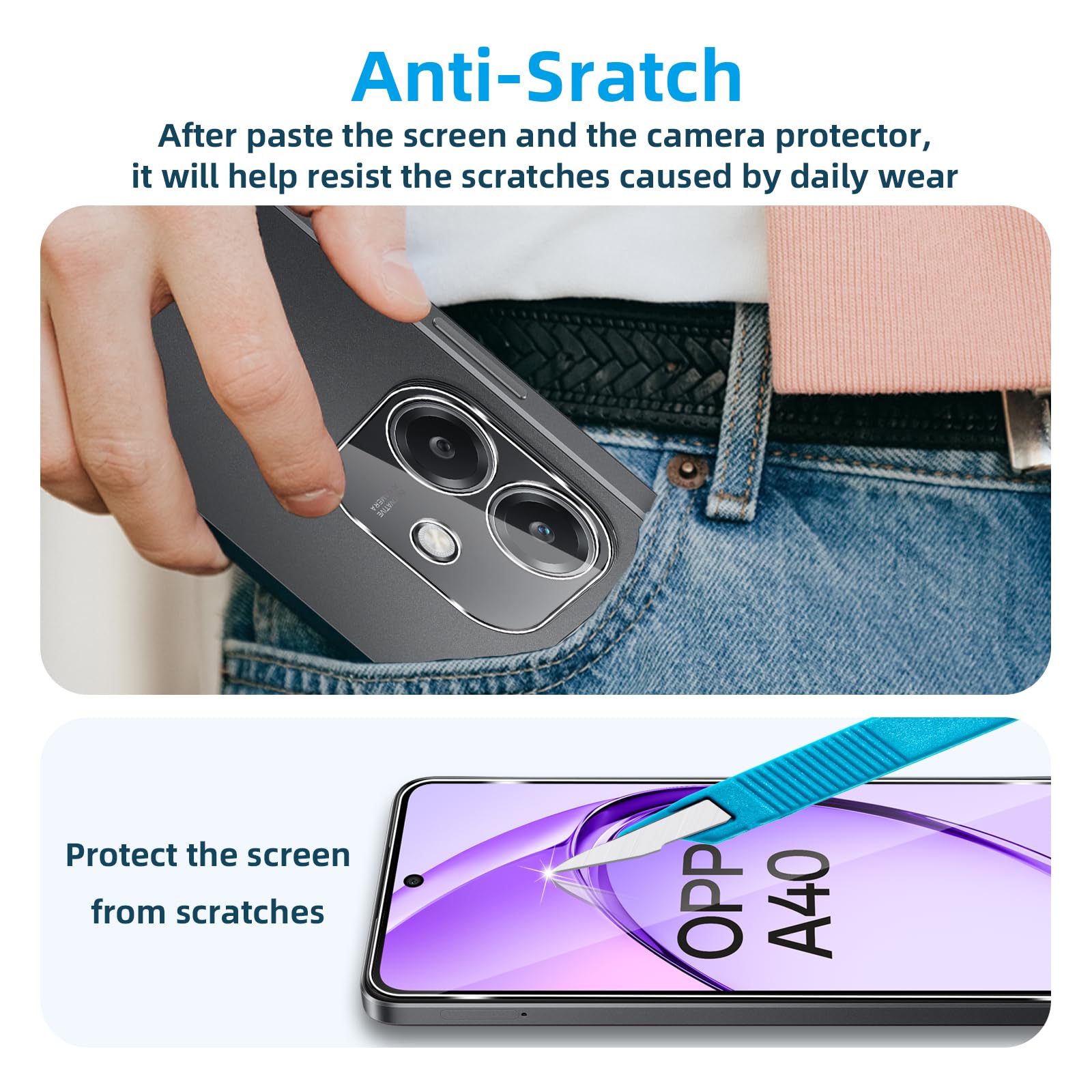 QULLOO Panzerglas Für OPPO A40 4G/A40M – 2x Display- + 2x Kameraschutz, 0,33 Mm, 9H Härte