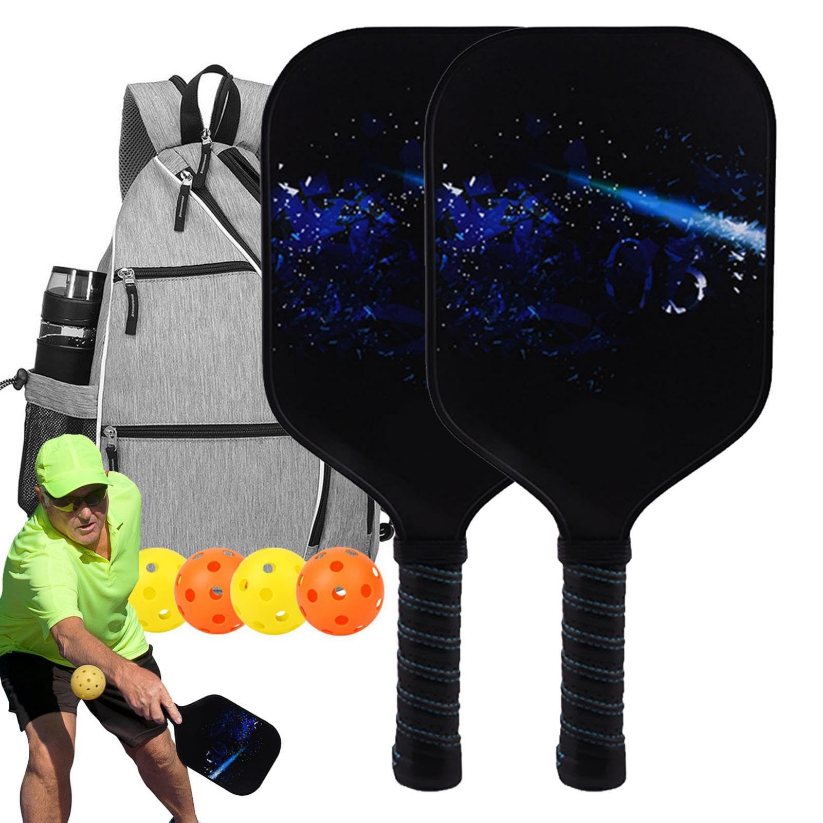 Racchetta da pickleball, set di racchette in fibra di vetro per principianti, leggera e portatile, con palline, attrezzatura per pickleball in fibra di vetro, per interni ed esterni