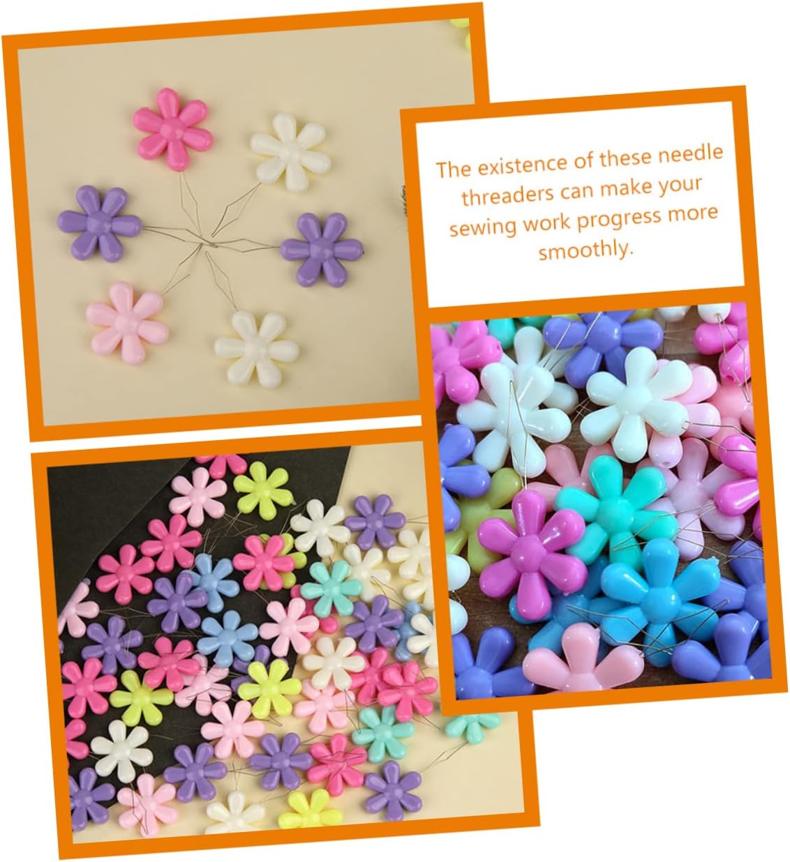 SEWOART 50pcs Embroidery Needle Threader Flower Head for Eye Needles for Hand Sewing and Embroidery