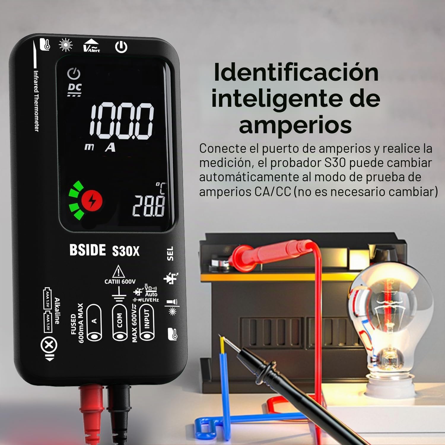 Kit Multímetro Digital y Bolígrafo Detector de Voltaje BSIDE S30X+X1 Multímetro Inteligente y Buscapolos Sin Contacto con Pinza Cocodrilo para Electricista Electrónica LED Automoción