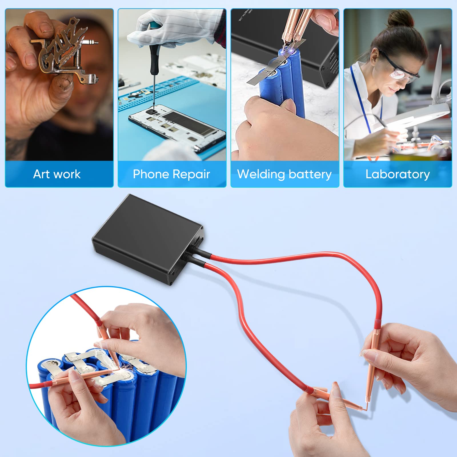 Soudeuse par Point, VAYOTOY Machine de Soudage par Points Portable Réglable 5000 mAh Mini Soudeuse par Points Charge USB Stylo à Dégagement Rapide Feuille de Nickel pour le Soudage par Points