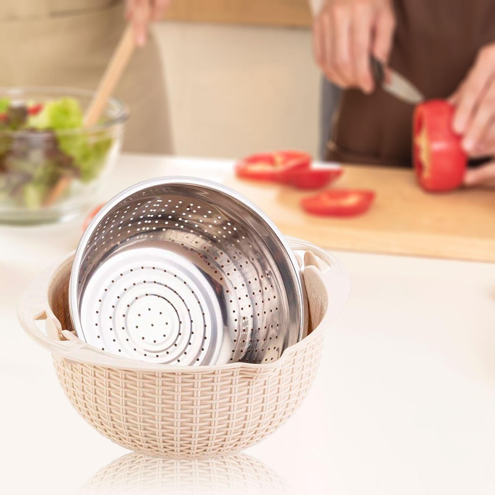 perfk Colador con Juego de Cuencos para Mezclar, Lavadora Multiusos con Rallador, Colador de Cocina, Juego de Cuencos para Frijoles, Cebada, Beige