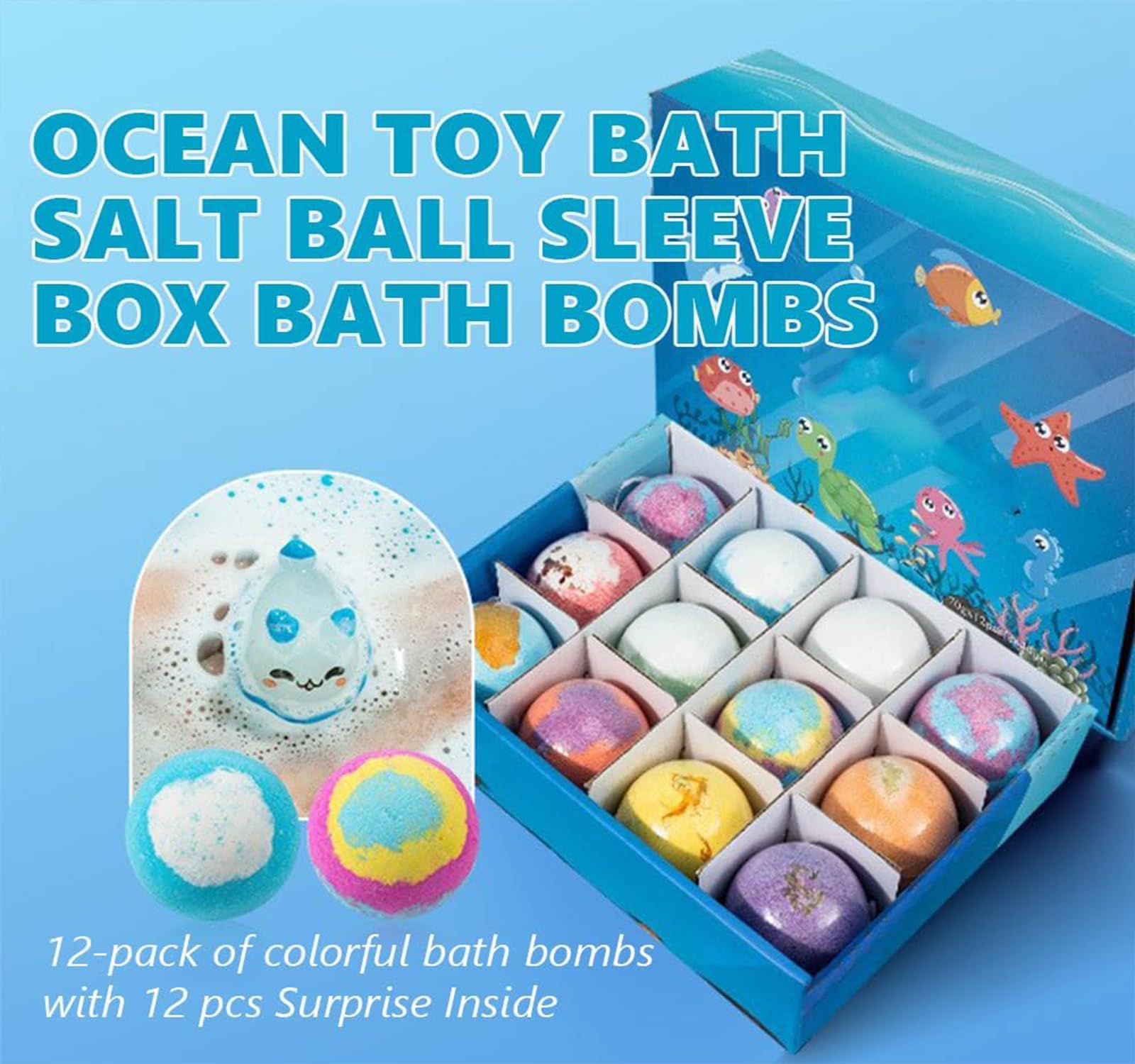 Ocean Toy Badesalz-Kugelhülle, Badebomben, Badebomben mit Spielzeug im Inneren, 12 Stück Badebomben für Kinder, feuchtigkeitsspendend und sanft, Partygeschenk für Frauen, Mädchen, Jungen (#1)