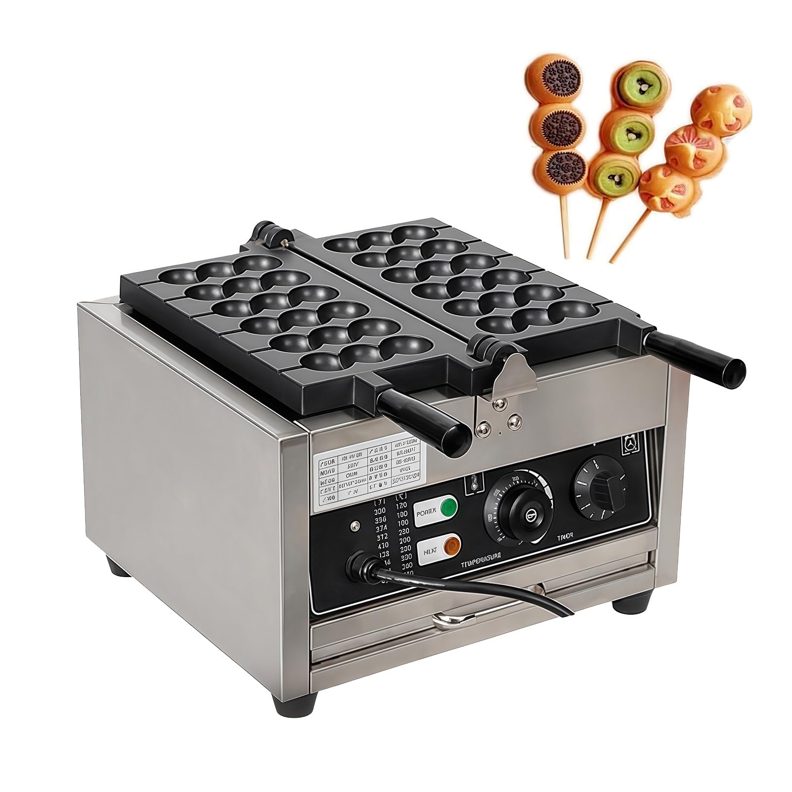WUCIOA 1400W Electric Bubble Skewer Waffle Ball Machine, Commercial Waffle Ball Stick Maker, 50-300℃ Temp Control, 0-5min Timing, Stainless Steel, for Restaurants, Snack Bars, Bakeries