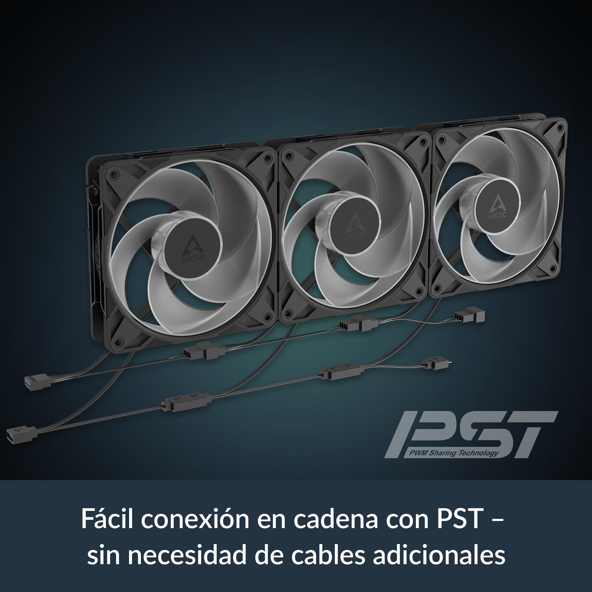 ARCTIC P12 Pro Reverse A-RGB (3 Pack) - 120 mm Ventilador Prémium con flujo de aire inverso, Ventilador PWM con divisor de cable en Y, 500-3000 rpm, 0 rpm <5% PWM, 5V Digital RGB, FDB, 4-Pin - Negro