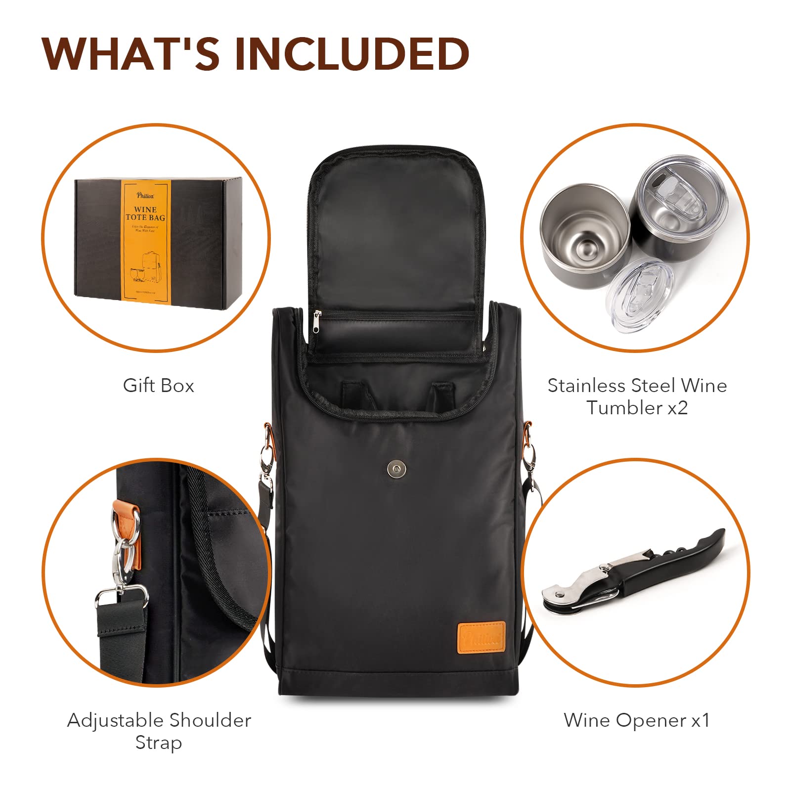 Bolsa de 3 botellas de vino con vasos de vino y abridor de vino, regalos de vino para mujeres, bolsa portátil para vino con correa para el hombro para viajes, picnic, playa, piscina, eventos, 5