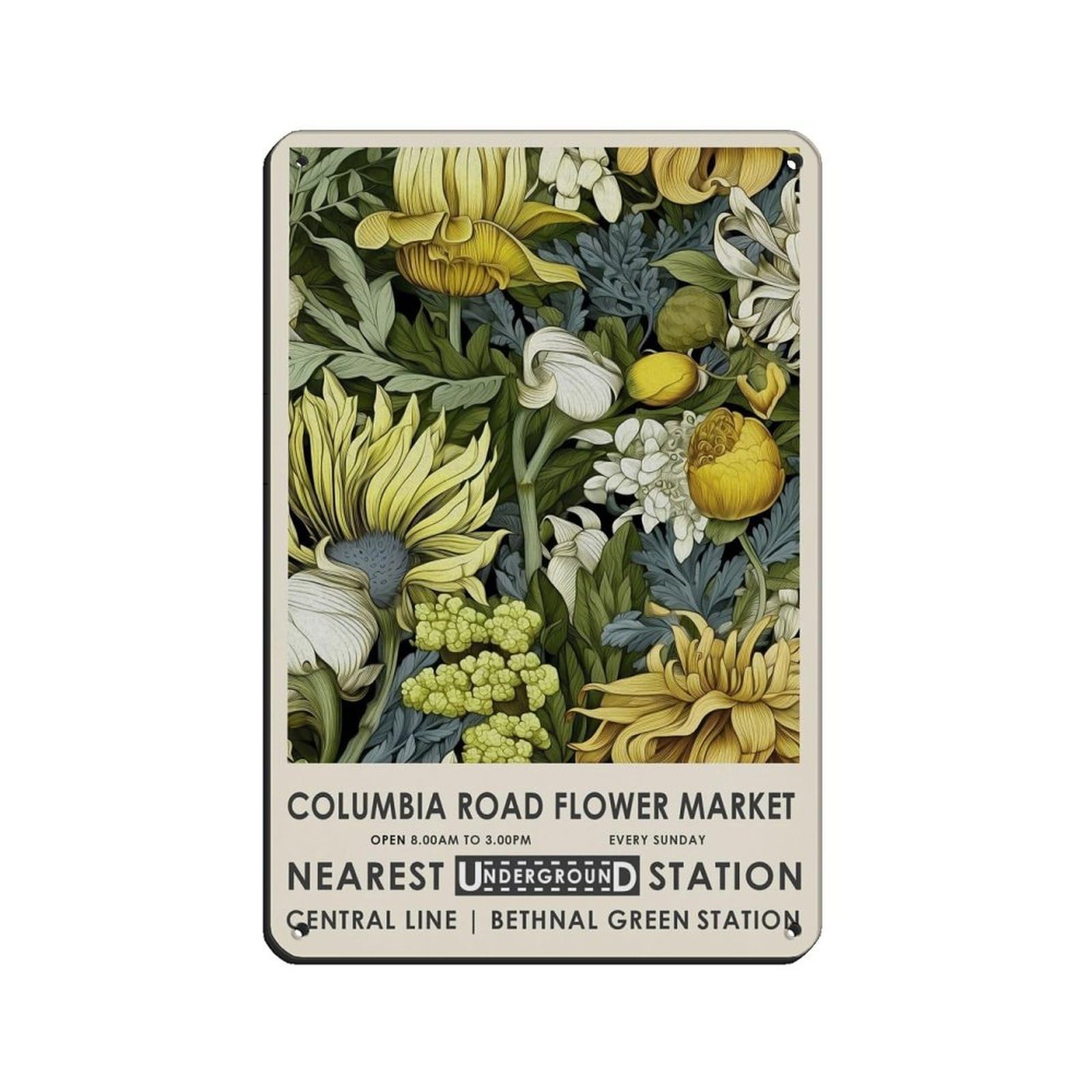Columbia Road Market, Vintage Floral Poster Retro Poster Metal Tin Sign Chic Art Retro Iron Painting Bar People Cave Cafe Family Garage Poster Wall Decoration 8x12inch(20x30cm)