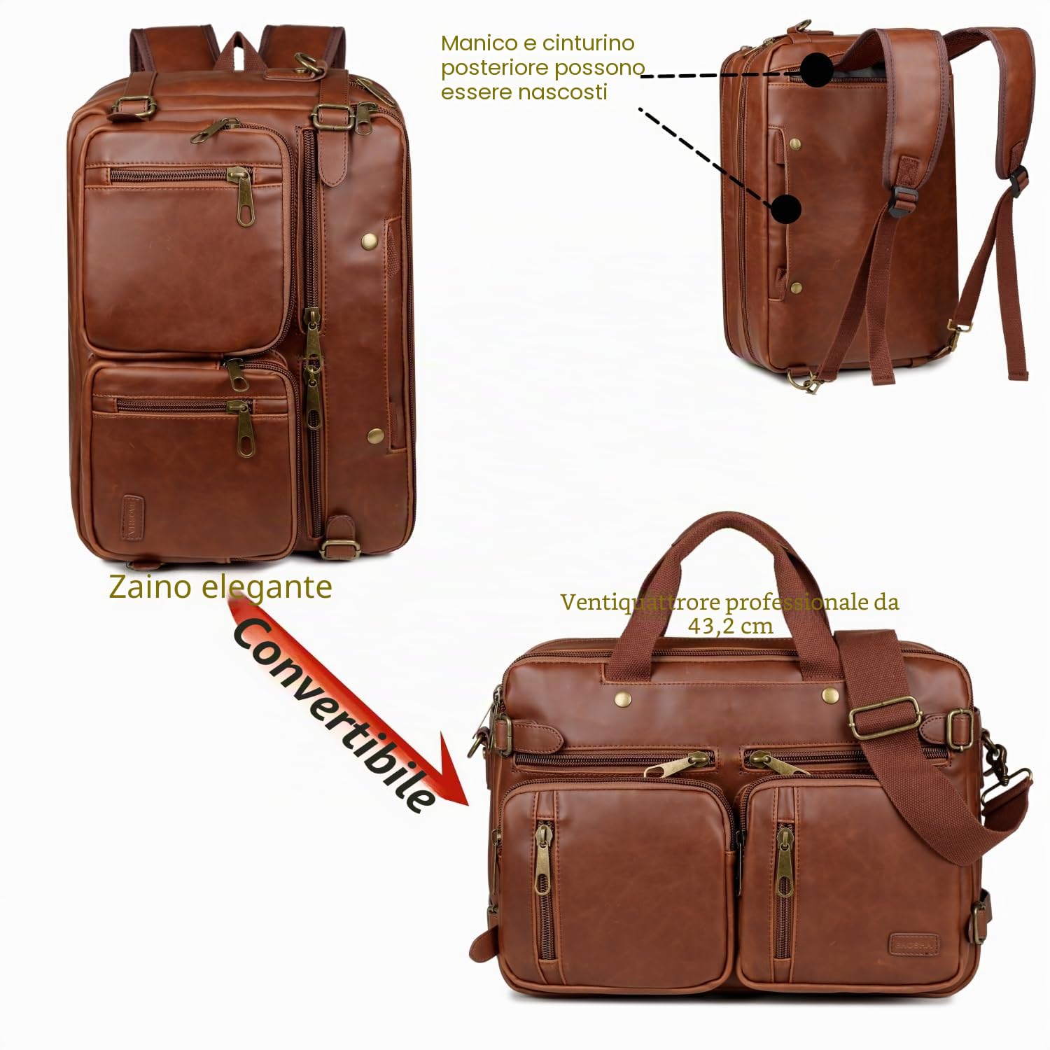 Borsa a tracolla in finta pelle, ibrida da 17 pollici, da uomo, a tracolla, multifunzione, per uomo, HB-22